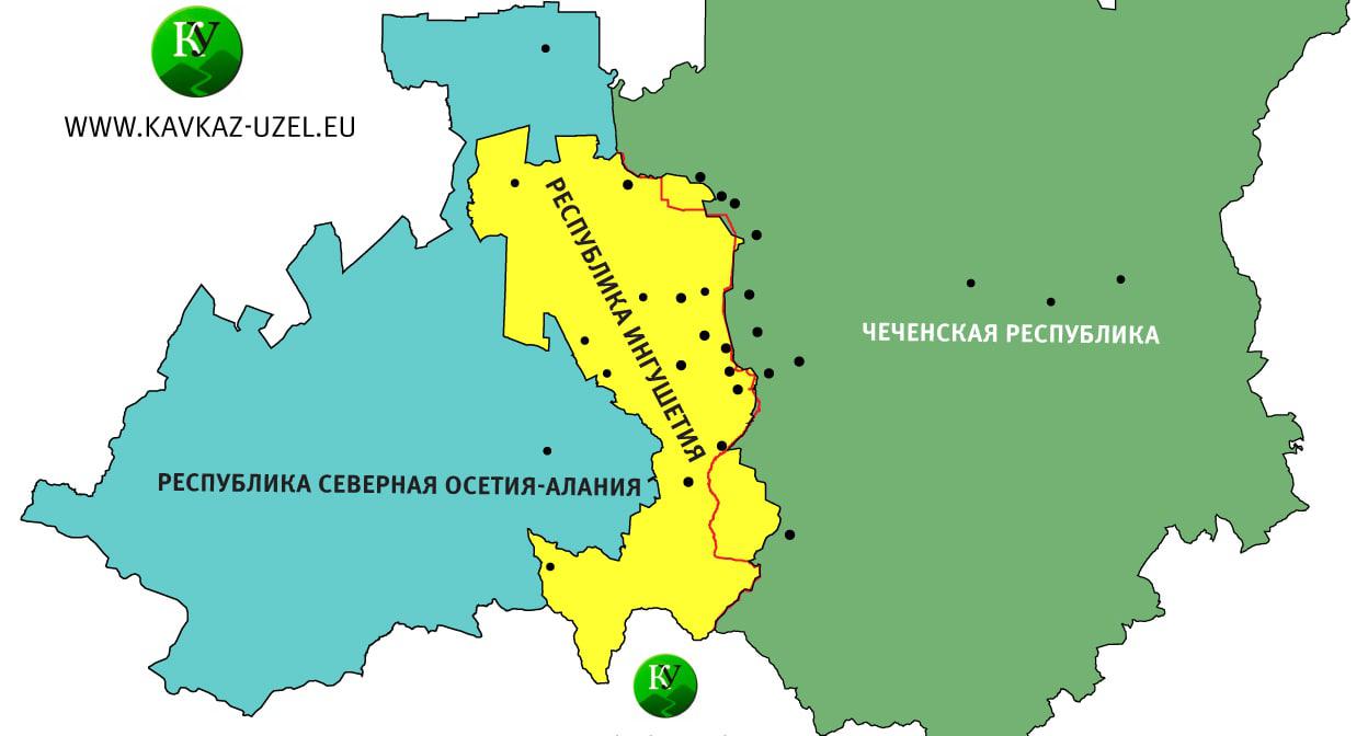 Изменение границы между Чеченской Республикой и Республикой Ингушетия по соглашению от 26 сентября 2018 г. Карта "Кавказского узла". Изменение границы между Чеченской Республикой и Республикой Ингушетия по соглашению от 26 сентября 2018 г. Карта "Кавказского узла".
