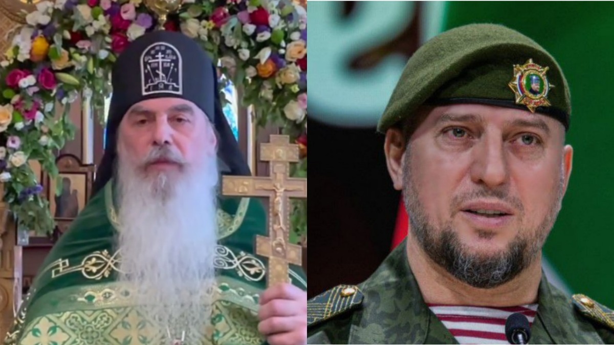 Схиигумен Гавриил и Апти Алаудинов. Коллаж "Кавказского узла". ТГ-каналы Апти Алаудинова https://t.me/AptiAlaudinovAKHMAT/11368 и стоп-кадр видео "Проповеди схиигумена Гавриила" https://t.me/igumenN/1083 от 12.06.25