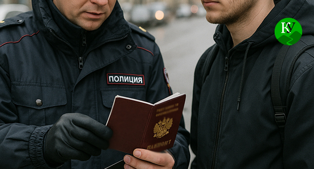 Сотрудник полиции проверяет паспорт. Иллюстрация созданная ИИ с помощью программы Copilot