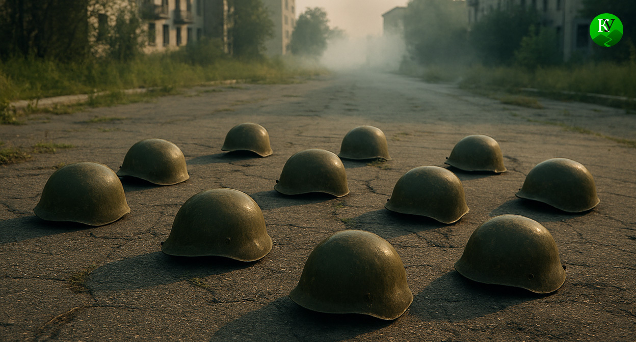 Каски военных. Иллюстрация создана «Кавказским узлом» с помощью ИИ в программе Copilot