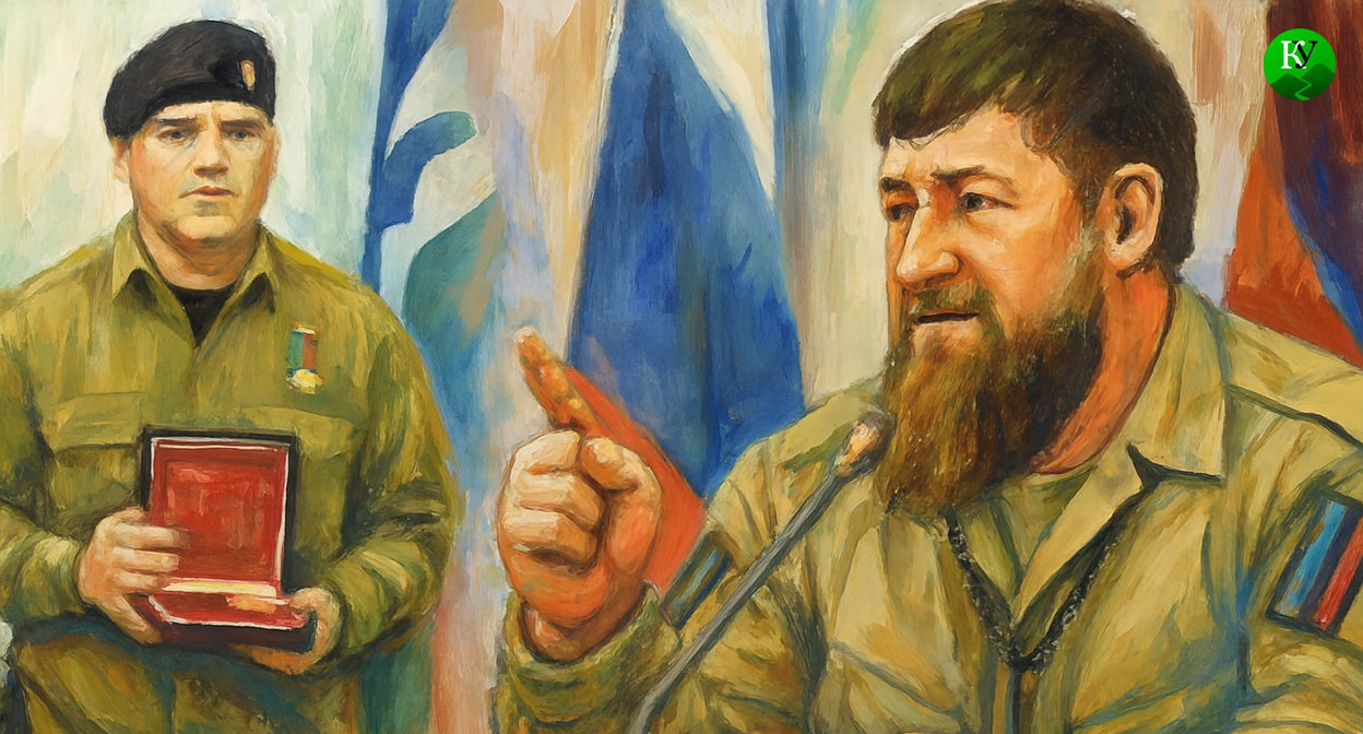 Адам и Рамзан Кадыровы. Иллюстрация создана «Кавказским узлом» с помощью ИИ в программе Copilot