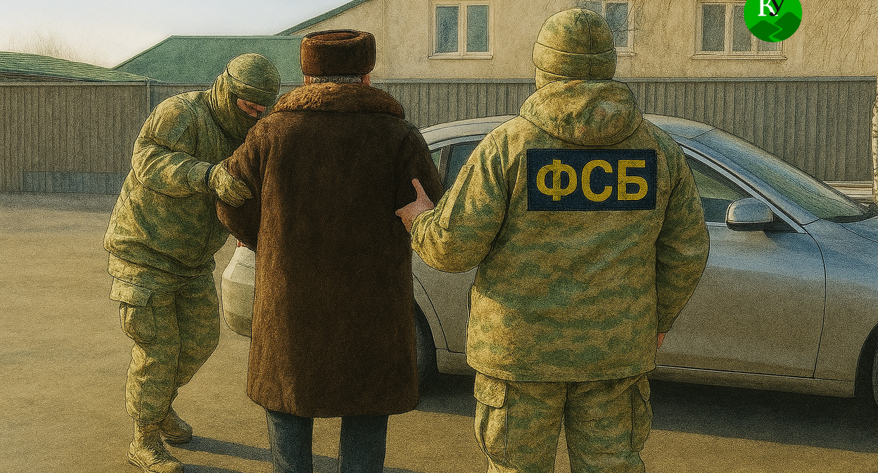 Задержание Александра Пономарева. Иллюстрация создана «Кавказским узлом» с помощью ИИ в программе Copilot