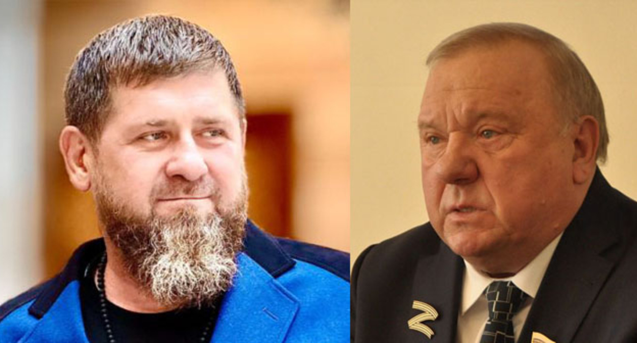 Рамзан Кадыров (слева) и Владимир Шаманов. Коллаж "Кавказского узла". Фото: Грозный-Информ https://www.grozny-inform.ru https://www.asu.ru