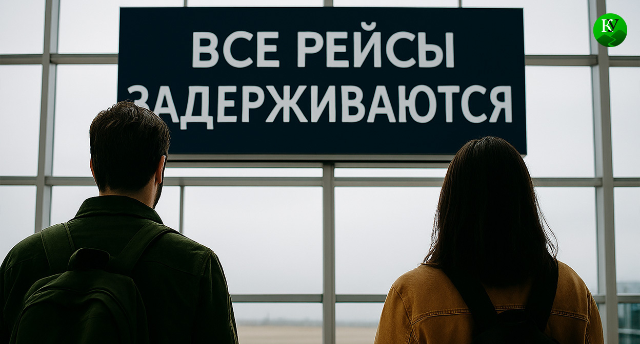 Табло в аэропорту. Иллюстрация создана «Кавказским узлом» с помощью ИИ в программе Copilot