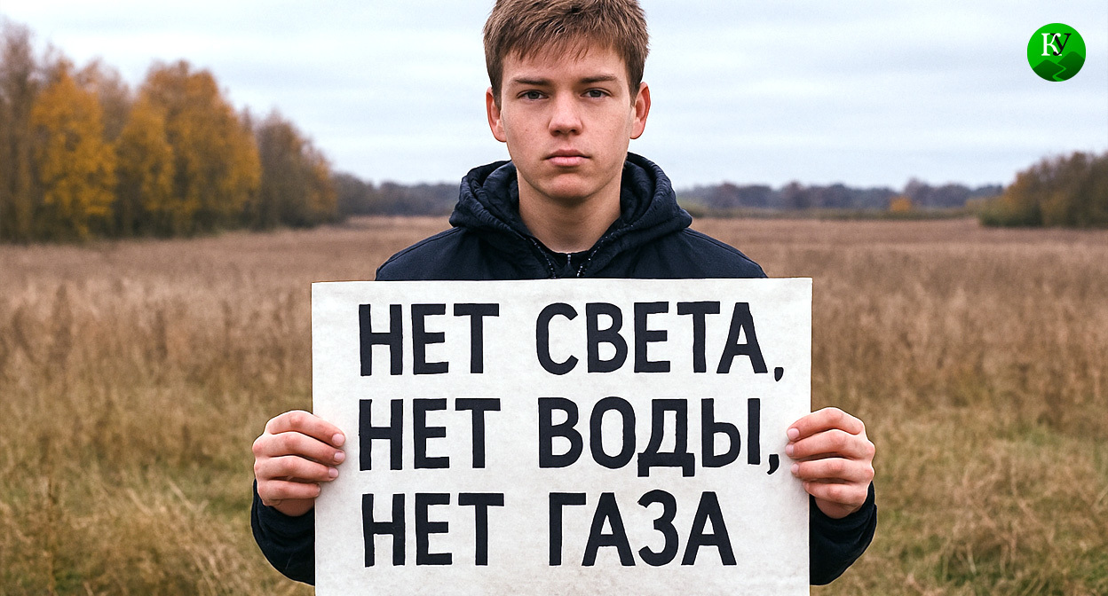 Подросток с плакатом. Иллюстрация создана «Кавказским узлом» с помощью ИИ в программе Copilot